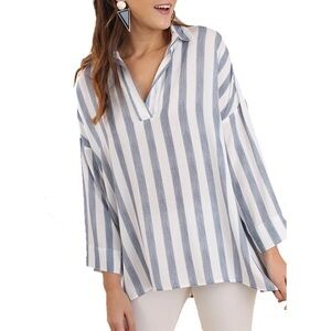 Umgee Blue and White Striped Blouse